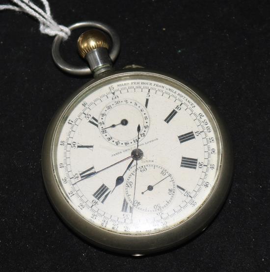 A Swiss nickel cased pocket watch with subsidiary seconds and date dial, retailed by James Gent & Son, London.